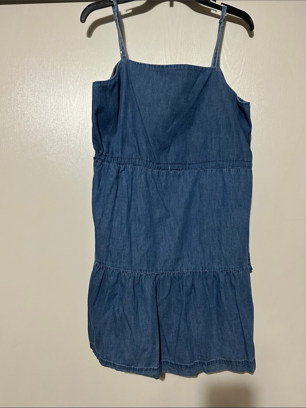 GAP Blue Denim Tiered Spaghetti-Strap Dress